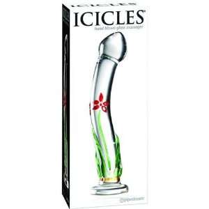  Icicles no. 21 hand blown glass massager   clear w/flowerd 
