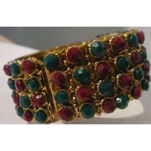  Gold Kundan India Sari Cuff Bracelet Bangle One Size 