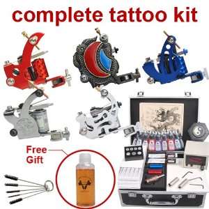  Complete Pro Tattoo Kit 5 Machine Gun 15 Ink Set & gift 
