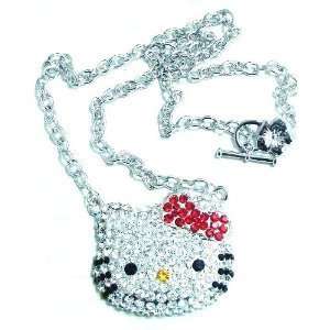NEW Hello Kitty GORGEOUS Red Bow Crystal Toggle Necklace in FREE gift 