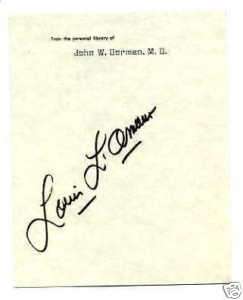 Louis LAmour Western Cowboy Author Signed Autograph  