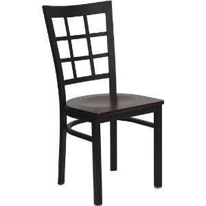  Black Window Back Metal Restaurant Chair with Mahogany 