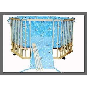  Baby Kid 6 Sided Wooden Playpen Yard W/Sheet Blue Baby