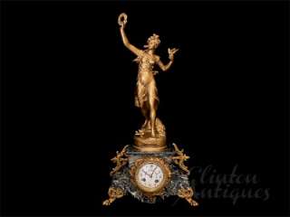 LARGE ANTIQUE FRENCH LOUIS XV GILT MARBLE MANTLE CLOCK JAPY FRERES 