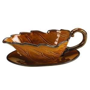   Leaf Shaped Ceramic Gravy Boat and Tray 