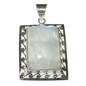  Rectangle Moonstone and Sterling Silver Pendant