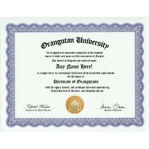  Orangutan Degree Custom Gag Diploma Doctorate Certificate 