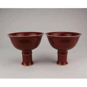  Pair Of Sacrifice red Glazing Porcelain Stem foot Bowls 