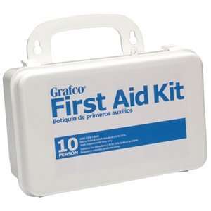 Stocked First Aid Kit   10 person Plastic case w/gasket7 11/16 x 4 9 