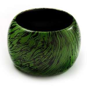  Oversized Chunky Wide Wood Bangle (Black & Grass Green 