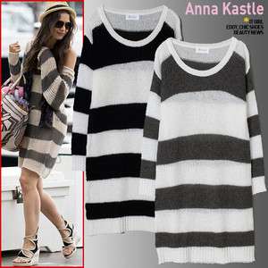 Anna Kastle New Womens Wide Stripe Pullover Sweater Extra Long Top 