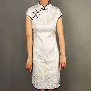  Elegant Women Mini Cheongsam Dress White Available Sizes 