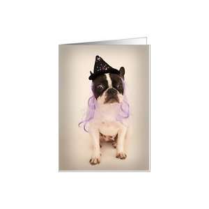 French Bulldog Witch Halloween Card Card