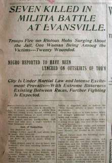   Headline LYNCHING of NEGRO MAN at EVANSVILLE Indiana RACE RIOT  