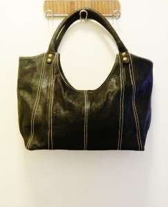 Genuine Leather Black Satchel Tote Bag  