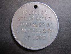 PARDEE & Co. CRANBERRY COLLIERY Hazleton PA ID TOKEN  