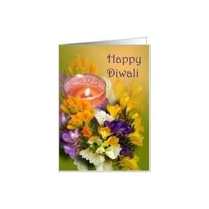  Happy Diwali   Freesias and candle Card Health & Personal 