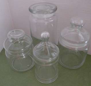   Lot of 4 Glass Drugstore Bath Candy Apothecary Jars with Lids  