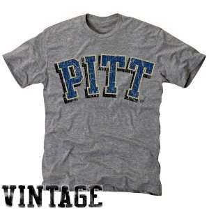 NCAA Pitt Panthers Ash Distressed Logo Vintage Tri Blend T shirt