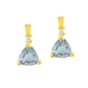  Trillion Cut Aquamarine & Diamond Earrings In 14K Gold 