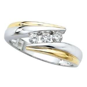  14K Two Tone Gold 3 Stone Diamond Engagement Ring (1/4 ctw 