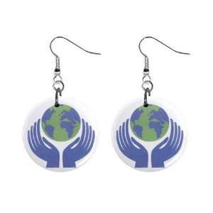 New Earth Day #4 Green Recycle Design Dangle Button Earrings Jewelry 1 