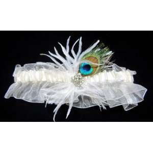  NEW Peacock and Ivory Bridal Garter Belt Set, Limited 