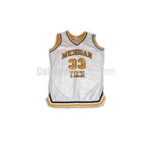White No. 33 Game Used Michigan Tech Russell Basketball Jersey (SIZE 
