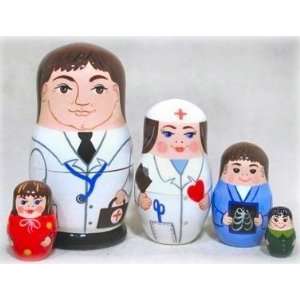    Doctor and Nurse 5 Piece Russian Wood Nesting Doll