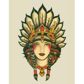 Indian Girl by Lil Chris Tattoo Art Canvas Giclee Print