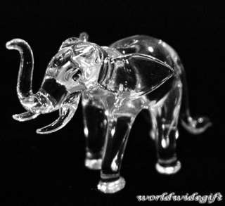 Elephant w/ LOG Hand Blown Glass Art Sculpture Crystal  