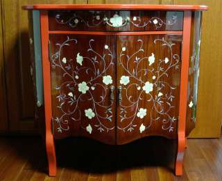   Pearl Inlaid Wood Cherry Color Drawer Hall Console TV Stand Sofa Table