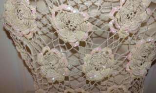vintage 80s Crochet w/ Glass Beads & Sequins sheer shrug jacket vest 