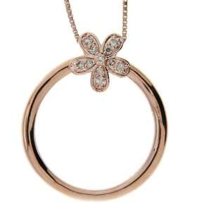 Pink Gold Plated Sterling Silver Diamond Flower Two in One Pendant and 