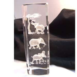    Elephants in Laser Art Crystal Paperweight 