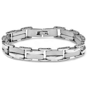  Stainless Steel Link Polished and Satin Mens Bracelet 7.5 