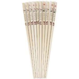 Bamboo Chopsticks with Flower Design, Set of 5