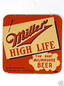 1939 Miller High Life Beer 4 inch Coaster Tavern Trove  