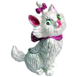 Lady Cat With Pink Ribbon And Collar Bejeweled Trinket Box 