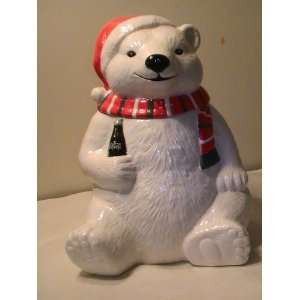  Coca Cola Polar Bear with Scarf & Santa Hat Cookie Jar 