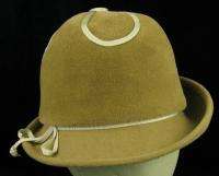 Vintage Womens Tan Fur Felt Ribbon Fedora Cloche Hat  