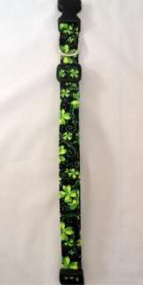 St Patricks 4 Leaf Clover Glitter Black Dog Collar  