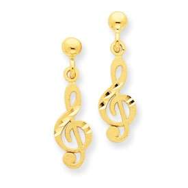 Treble Clef Dangling 14K Gold Earrings #S1137  