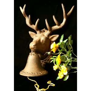  Large Cast Iron Stag Head Entry Bell Garden Decorative 