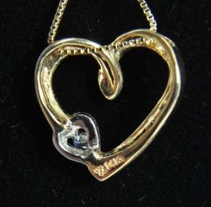 Two Tone 14K Gold Diamond Open Heart Pendant Necklace  