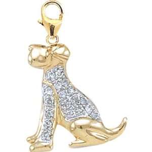  14K Gold 1/10ct HIJ Diamond Dog Spring Ring Charm Arts 