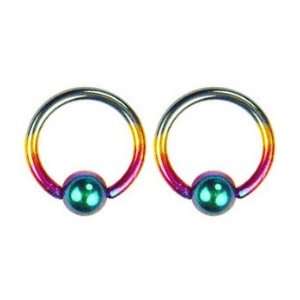  14G 5/8 Pair Rainbow Titanium Captive Bead Ring Jewelry
