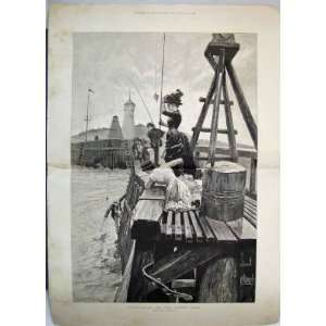   1885 Women Men Bass Fishing South Coast Pier Fine Art