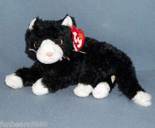 TY BOOTIES Silky Black Cat White Feet Beanie Baby 8 MWMT  