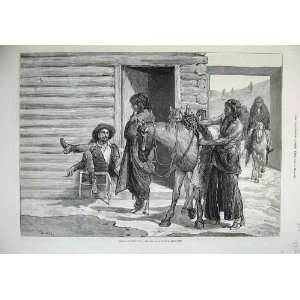   1876 America Sketches Indians Hide Traders Hut Horses